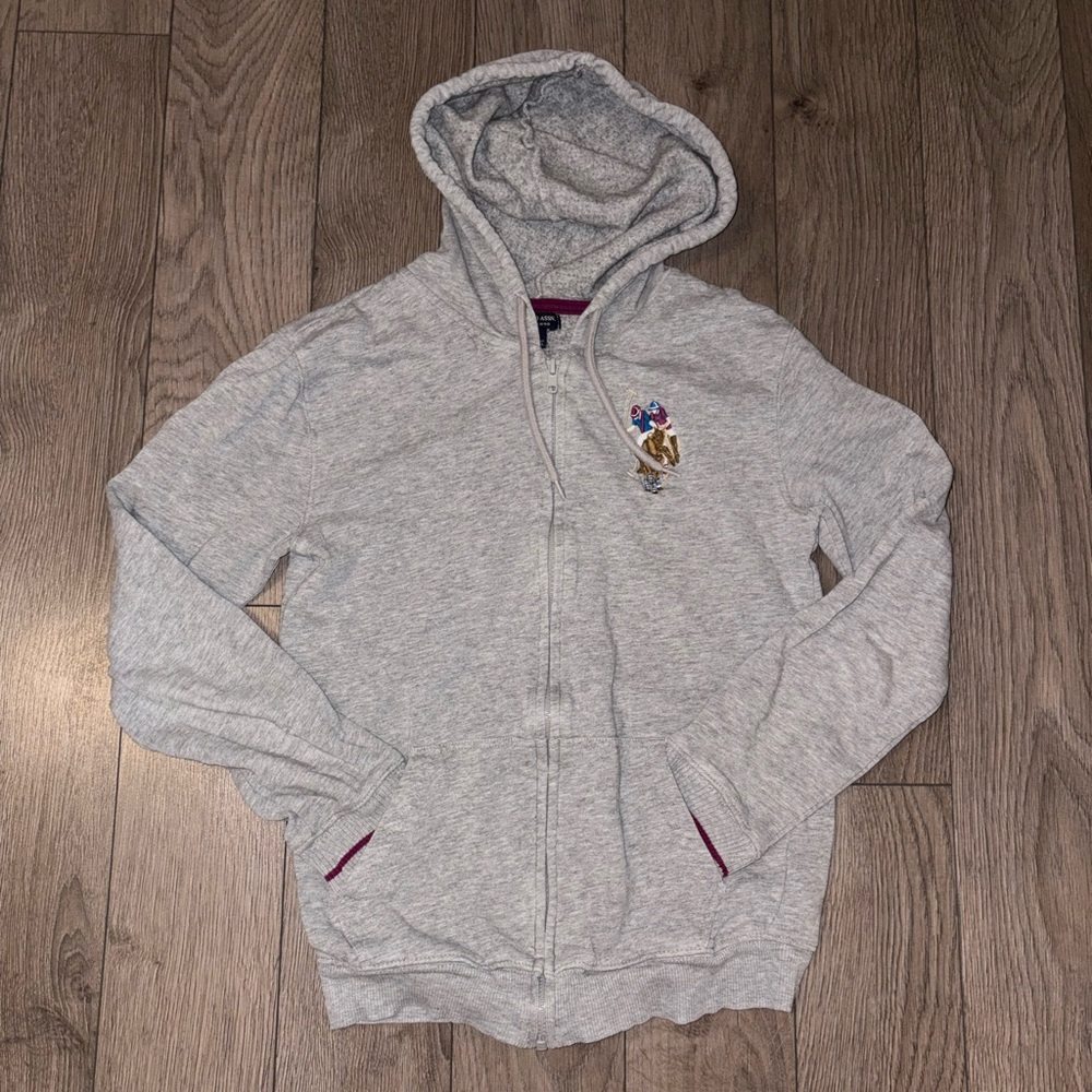 U.S. Polo Assn. Gray Zip-Up hoodie with Burgundy Accent